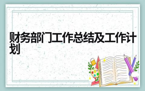 财务部门工作总结及工作计划 (18篇）